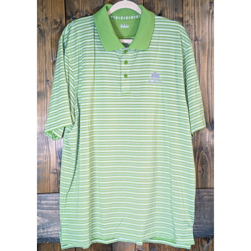 Under Armour Mens XXL Green Striped Golf Polo Shirt Blue Hills CC